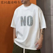霓問時(shí)尚起易夏季棉舒適短袖潮流個(gè)性字母印花復(fù)古百搭寬松短袖衫霓問 白色短袖(前K272) S (建議90-110斤)