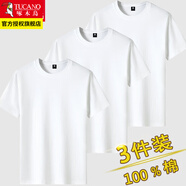 啄木鳥(niǎo)【3件】純棉短袖t恤男士裝2024新款印花半袖體恤寬松青年上衣服 純色白色+白色+白色 XL