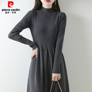 皮爾卡丹（pierre cardin）女士羊絨坑條毛衣裙2024冬季新款半高領配大衣針織連衣裙 深灰色 L 小碼 80-125