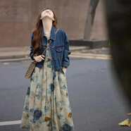 可茵（Keyin）春季連衣裙女裝套裝2025年新款鹽系時(shí)尚減齡牛仔外套水墨畫裙子女 牛仔外套【單件】 L