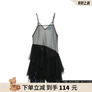 LALABOBO設(shè)計感吊帶網(wǎng)紗蓬松連衣裙女亮片a字百褶驚艷小黑裙L20D-WLZY18 黑色 M