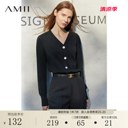 AMII極簡洋氣V領(lǐng)針織開衫春秋新款全棉長袖上衣女短裝毛衣針織外套 黑色 150/76A/XS
