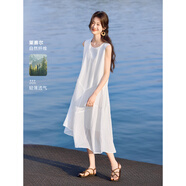 沫晗依美【法式海邊度假風(fēng)顯瘦A字型無(wú)袖連衣裙】2025夏季新款連衣裙 白色 S