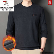 啄木鳥(niǎo)冬季男士加絨加厚圓領(lǐng)衛衣中年寬松休閑百搭保暖體恤上衣打底衫男 灰 2XL/180【建議150-165斤】