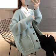 恒源祥羊·毛慵懶風流蘇毛衣外套女25秋冬新款韓版寬松單排扣針織開衫女 淺藍色. S 建議80-95斤左右.