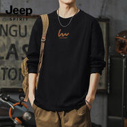 JEEP SPIRIT吉普純棉春季長(cháng)袖t恤男高級感休閑寬松上衣透氣親膚復古重磅體恤