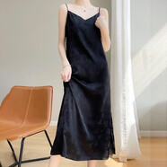 清迎緞面吊帶連衣裙女2025夏季新款時(shí)尚V領(lǐng)真絲滑提花無(wú)袖中長(cháng)款裙子 經(jīng)典黑 JXYZREX-L07 2XL （建議 130-145斤）