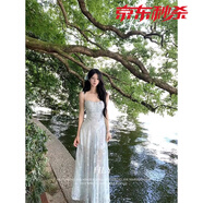 貝仙祺法式藍(lán)色碎花吊帶連衣裙女夏季新款海邊度假絕美純欲氣質(zhì)收腰長(zhǎng)裙 藍(lán)色 M 90-105斤