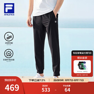 斐樂（FILA）官方男子針織高彈力涼感褲夏基礎(chǔ)簡約收口運動健身長褲 深黑-BK M