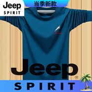 JEEP SPIRIT春季純棉t恤男長(zhǎng)袖秋衣寬松加肥加大上衣胖子衣服大碼男款打底衫 小羽毛牛仔藍(lán) M 體重80-90斤