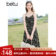 百圖betu女裝春夏新款印花連衣裙顯瘦可調(diào)節(jié)吊帶連衣裙女2403T99 黑色 XS
