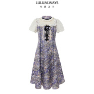LULUALWAYS【商場同款】24夏季新款宮廷風(fēng)氣質(zhì)蕾絲拼接長款連衣裙 紫色 S