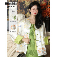 伯西亞品牌新中式真絲外套女2025春裝桑蠶絲寬松國(guó)風(fēng)氣質(zhì)盤(pán)扣上衣開(kāi)衫 花色 M （105--120斤）