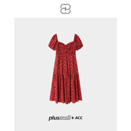 PLUSMALL+ACCPLUSMALL 洛可可小姐 韓國(guó)絲縐明媚氛圍感碎花A字顯瘦開(kāi)衩連衣裙 落櫻紅 落櫻紅 均碼 3碼（現(xiàn)貨）