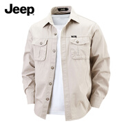 JEEP春秋長(cháng)袖襯衫男女同款春秋季翻領(lǐng)休閑襯衣2025 米白 2XL
