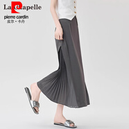 皮爾卡丹（pierre cardin）雪紡拼接灰色感西裝半身裙女夏季薄款壓褶拼接設計感a字長(cháng)裙 灰色 S 90-100斤