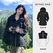 駱駝（CAMEL）三防沖鋒衣戶外登山服防風防水防污三合一運動外套 3513A5，幻影黑，女（直筒偏微寬松） L