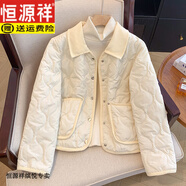 恒源祥名媛小香風(fēng)輕薄羽絨棉服女秋冬小個子短款翻領(lǐng)棉襖小熊短外套棉衣 PJC2808-杏色 M 100斤內(nèi)