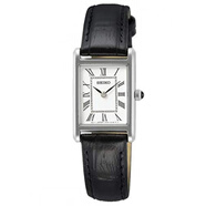 精工(SEIKO)手表太陽能簡(jiǎn)約時(shí)尚方形皮帶腕表男女表SUP250SWR054 銀色邊框女款SWR053 28.0 × 19.