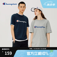 Champion夏季經(jīng)典款印花草寫LOGO圓領(lǐng)休閑運(yùn)動(dòng)T恤無(wú)性別冠軍短袖男女情侶 黑色(偏?。?M
