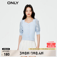 ONLY淑女泡泡袖花朵拼接套頭短袖針織衫女|123213003 A39 鹵素藍HALOGEN BLUE M 165/84A