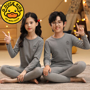 G.DUCKKIDS德絨兒童保暖內(nèi)衣套裝無(wú)骨男女童加絨秋衣秋褲寶寶小孩加厚冬睡衣 深灰色 深灰色條紋德絨 165  適合160-165cm年齡12-13歲
