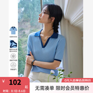 梵希蔓時(shí)尚撞色PoLo領(lǐng)套頭短袖T恤女2025年夏季新款收腰顯瘦上衣 73988 藍(lán)色 L
