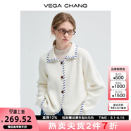 VEGA CHANG毛針織衫女2025年秋冬新款手工穿線(xiàn)撞色冰島藍毛衣開(kāi)衫 溫柔米白 S