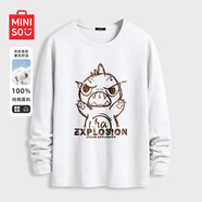 名創(chuàng)優(yōu)品（MINISO）純棉長袖T恤男港風(fēng)打底衫胖男生寬松大碼秋衣春秋款百搭氣質(zhì)體恤 白色(大爆炸龍) M 170(體重100-120斤左右)