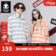 閃電潮牌（GENANX）條紋t恤男圓領(lǐng)卡通印花寬松情侶裝短袖打底衫 杏橙條 2XL