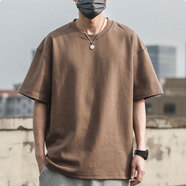 霜汐純棉t恤男短袖圓領(lǐng)重磅高端夏季色士T恤寬松上衣服半袖體恤港風(fēng) 深棕色 220克 色 S