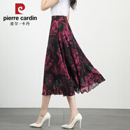 皮爾卡丹（pierre cardin）雪紡碎花半身裙女2025夏新款高腰顯瘦復古灰色大碼垂感休閑大擺裙 玫紅抽象 S 適合1.8-1.9尺腰圍長(cháng)75
