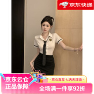 夏季女款時尚職業(yè)裝氣質(zhì)工作服學院風JK制服襯衫包臀裙套裝兩件套 套裝--白衣配拉鏈領帶+黑色包臀 M