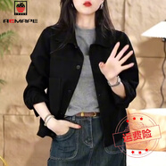 AEMAPE時尚減齡牛仔短外套女2025春秋新款顯瘦時髦中老年媽媽裝夾克上衣 黑色 常規(guī) M