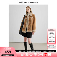 VEGA CHANG皮毛一體短外套女2025年秋冬寬松顯瘦曠野美拉德毛絨保暖夾克外套 布朗棕（長款） M