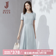 經(jīng)典故事（JANE STORY）2024新款夏季高級感短袖純色大氣廓形裙子高級感收腰顯瘦氣質(zhì)長(cháng)裙 淺灰藍 M