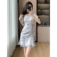 以純（YISHion）法式碎花雪紡小個(gè)子薄款連衣裙女夏絕美仙女茶歇溫柔風(fēng)荷葉邊裙子 花色短款 S