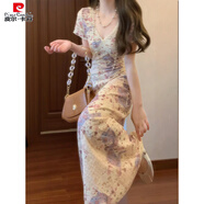 皮爾卡丹法式氣質(zhì)溫柔碎花蕾絲V領(lǐng)短袖連衣裙女夏季大碼胖mm絕美長(cháng)裙 碎花連衣裙 M 【建議體重100斤以?xún)取?
                                         title=