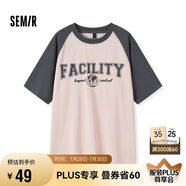 森馬短袖T恤女中長款寬松插肩袖夏季字母套頭衫復古107424100007