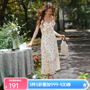 Olrain歐芮兒吊帶碎花連衣裙夏季女裝浪漫優(yōu)雅長裙子度假沙灘裙 杏花色 M