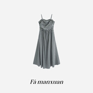 法曼萱（FAMANXUAN）【維希格調(diào)】復(fù)古黑白格子吊帶收腰連衣裙女夏設(shè)計感裙子 時光方格 L 170/92A