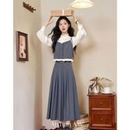 茉衣雅（MOYIYA）杏色襯衫灰色馬甲半身裙氣質(zhì)淑女法式森系秋新款淑女百搭三件套 馬甲+半身裙 兩件套 XL