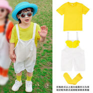銘佳玲玩伴演出服我是一顆跳跳糖彩虹寶寶舞蹈服勇氣大爆發(fā)小水花表演服 黃色短袖+背帶褲襪子 110 cm