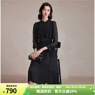 MORELINE沐蘭優(yōu)雅氣質(zhì)宮廷風(fēng)半高領(lǐng)連衣裙2024冬新款長袖蛋糕裙中長款 黑色  38/M