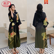 浪莎（LangSha）睡袍女24春秋新款晨袍冰蠶絲綢緞?wù)娼z長款連體睡衣浴袍家居服 橫塘溪客 M 均大碼 168c以上,120-180斤