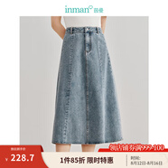 茵曼（INMAN）100%純棉法式牛仔半身裙2025夏女裝新款氣質(zhì)顯瘦中高腰A字裙子 淺牛仔 L