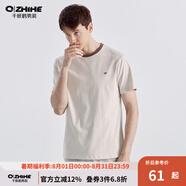 千紙鶴（Q ZHIHE）男裝短袖t恤男士潮牌夏季寬松上衣百搭休閑半袖打底衫21604 10A杏色 XL