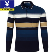 花花公子（PLAYBOY）新款純棉長(zhǎng)袖t桖男士翻領(lǐng)Polo衫中老年寬松真口袋上衣爸爸裝 302藍(lán)色 (真口袋) M 建議125斤內(nèi)