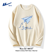 回力（Warrior）t恤長(cháng)袖男女同款春秋潮流純棉體恤衫情侶寬松運動(dòng)上衣 淺米 M
