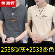 恒源祥圓領(lǐng)短袖T恤男2025夏季新款男裝純棉半袖打底衫上衣服體恤 2538碳灰+2533杏色 XL【建議130-145斤】